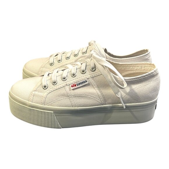 Superga Womens Sneakers Platform White Canvas Lace Up Size 9 Euro Size 40 Italy - Picture 1 of 13